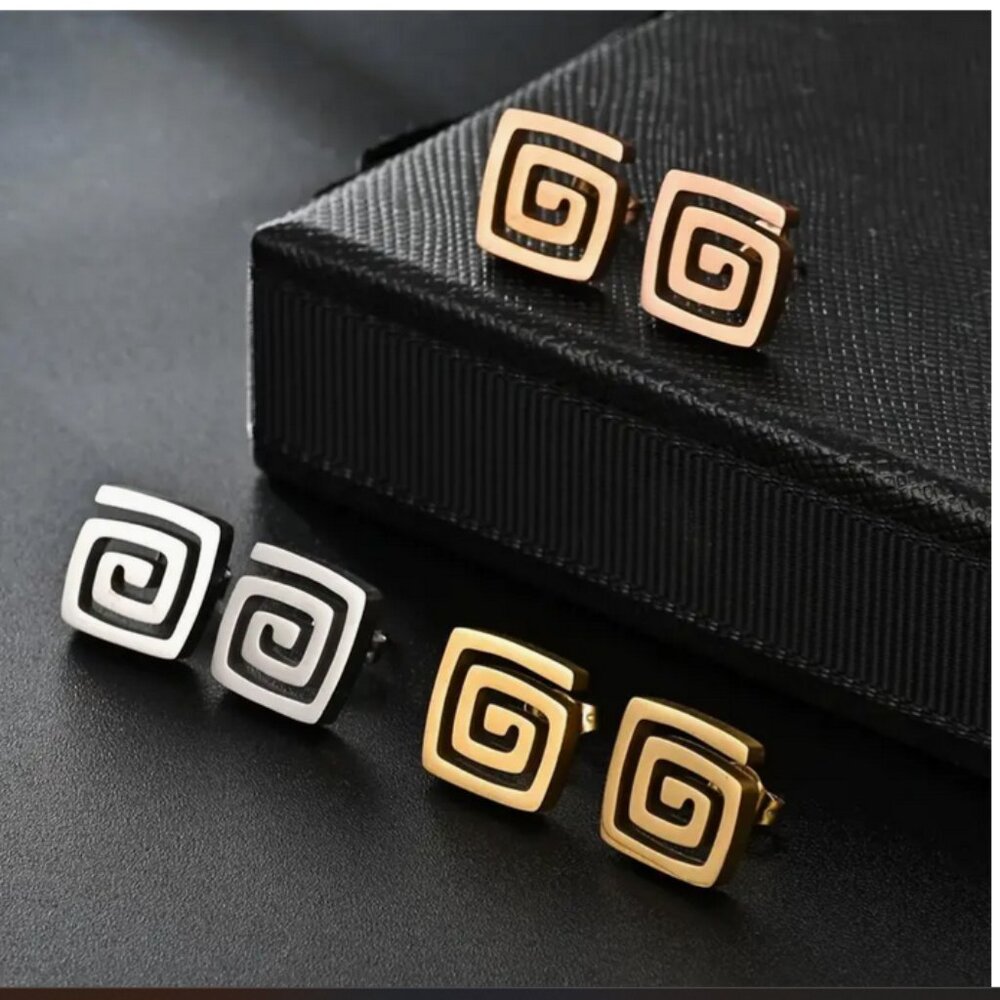 Greek Key Stainless Steel Earrings NWT